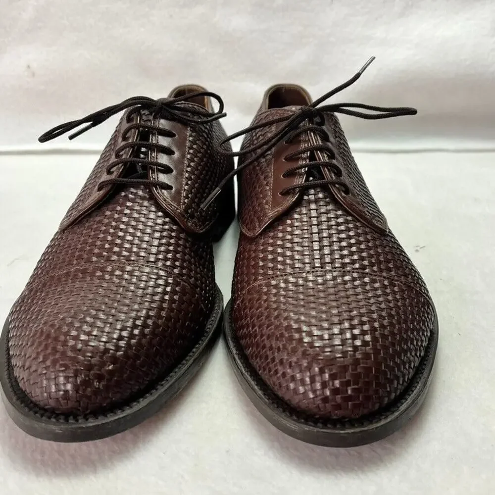 Handmade Shoes Mens Oxfords Basket Woven Leather Cap Toe Lace Up
